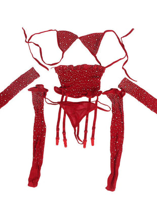 SUBBLIME - 952181 NETZ-BODYSTOCKING MIT HANDSCHUHEN UND DIAMANTEN ROT EINE GRÖSSE - Bodystocking