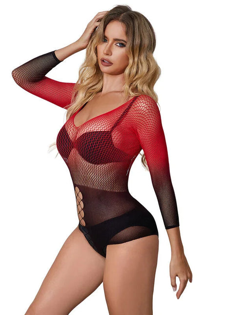 SUBBLIME - 952259 ROTER UND SCHWARZER KLEID MIT LANGEN RMELN UND ELASTISCHEM NETZVERLAUF EINE GRÖSSE