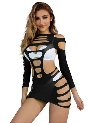 SUBBLIME - 952266 LANGRMELIGER ELASTISCHER NETZ-KLEID SCHWARZ EINE GRÖSSE