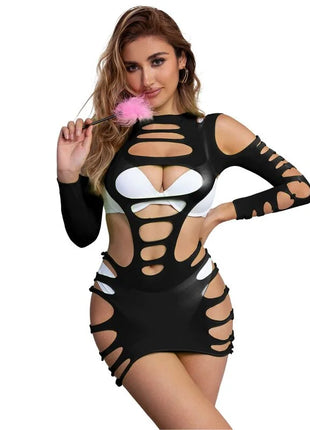 SUBBLIME - 952266 LANGRMELIGER ELASTISCHER NETZ-KLEID SCHWARZ EINE GRÖSSE