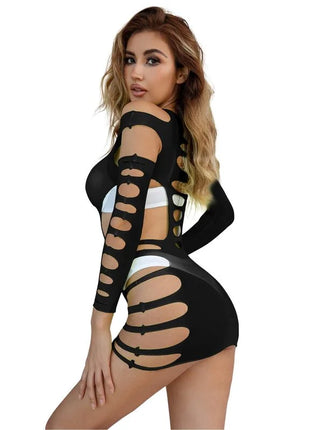 SUBBLIME - 952266 LANGRMELIGER ELASTISCHER NETZ-KLEID SCHWARZ EINE GRÖSSE