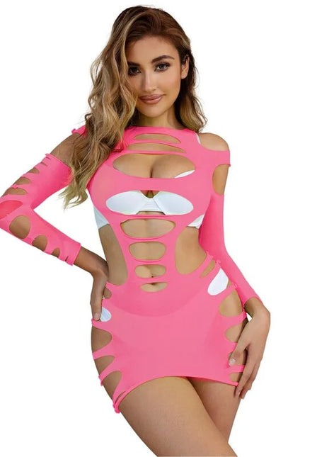 SUBBLIME - 952273 LANGRMELIGER ELASTISCHER NETZ-KLEID ROSA EINE GRÖSSE