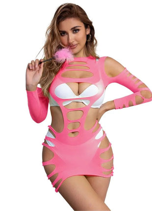 SUBBLIME - 952273 LANGRMELIGER ELASTISCHER NETZ-KLEID ROSA EINE GRÖSSE