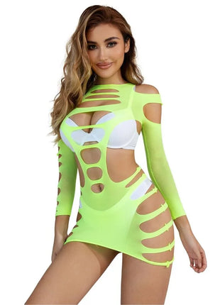 SUBBLIME - 952280 GRÜN LANGRMELIGER ELASTISCHER NETZ-KLEID EINE GRÖSSE