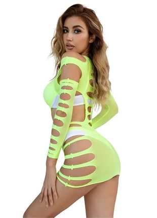 SUBBLIME - 952280 GRÜN LANGRMELIGER ELASTISCHER NETZ-KLEID EINE GRÖSSE