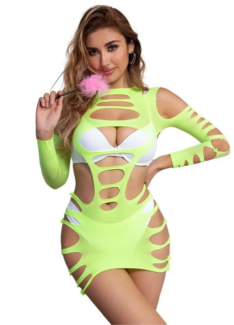 SUBBLIME - 952280 GRÜN LANGRMELIGER ELASTISCHER NETZ-KLEID EINE GRÖSSE