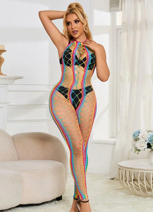 SUBBLIME - 952358 RAINBOW MESH NECKHOLDER-BODYSTOCKING XS/M - Bodystocking