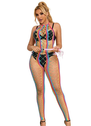 SUBBLIME - 952358 RAINBOW MESH NECKHOLDER-BODYSTOCKING XS/M - Bodystocking