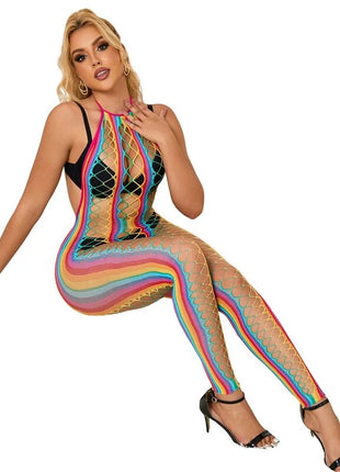 SUBBLIME - 952358 RAINBOW MESH NECKHOLDER-BODYSTOCKING XS/M - Bodystocking