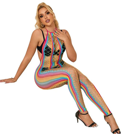 SUBBLIME - 952358 RAINBOW MESH NECKHOLDER-BODYSTOCKING XS/M - Bodystocking