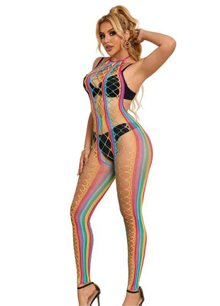 SUBBLIME - 952358 RAINBOW MESH NECKHOLDER-BODYSTOCKING XS/M - Bodystocking