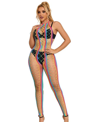 SUBBLIME - 952358 RAINBOW MESH NECKHOLDER-BODYSTOCKING XS/M - Bodystocking