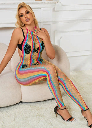 SUBBLIME - 952358 RAINBOW MESH NECKHOLDER-BODYSTOCKING XS/M - Bodystocking