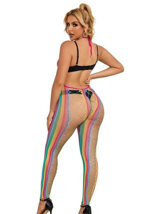 SUBBLIME - 952358 RAINBOW MESH NECKHOLDER-BODYSTOCKING XS/M - Bodystocking