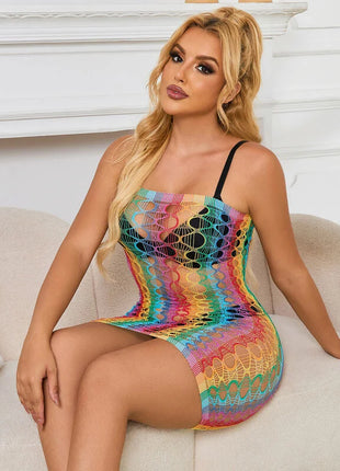 SUBBLIME - 952365 RAINBOW NETZ-KLEID MIT FREIEN SCHULTERN EINE GRÖSSE
