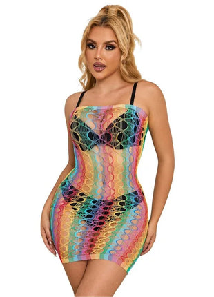 SUBBLIME - 952365 RAINBOW NETZ-KLEID MIT FREIEN SCHULTERN EINE GRÖSSE