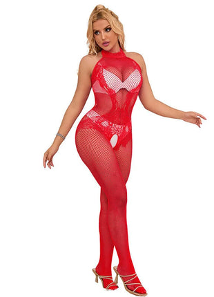 SUBBLIME - 952372 BODYSTOCKING AUS NETZ UND SPITZE MIT HOHER HALS UND OHNE SCHRITT ROT EINE GRÖSSE - Bodystocking