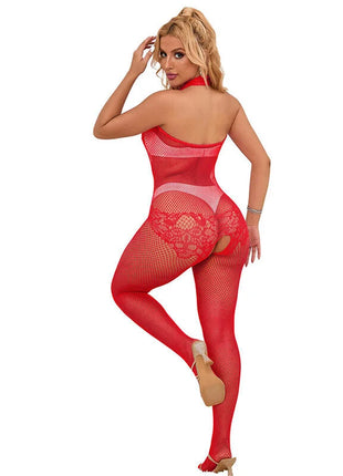 SUBBLIME - 952372 BODYSTOCKING AUS NETZ UND SPITZE MIT HOHER HALS UND OHNE SCHRITT ROT EINE GRÖSSE - Bodystocking