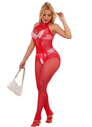 SUBBLIME - 952372 BODYSTOCKING AUS NETZ UND SPITZE MIT HOHER HALS UND OHNE SCHRITT ROT EINE GRÖSSE - Bodystocking