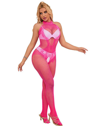 SUBBLIME - 952389 BODYSTOCKING MIT SCHNITTFREIEM NETZ UND SPITZE MIT HOHEM HALS EINE GRÖSSE - Bodystocking