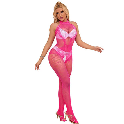 SUBBLIME - 952389 BODYSTOCKING MIT SCHNITTFREIEM NETZ UND SPITZE MIT HOHEM HALS EINE GRÖSSE - Bodystocking