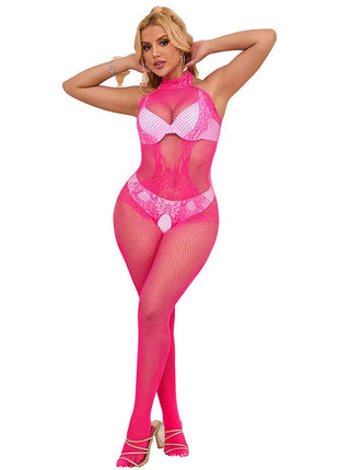 SUBBLIME - 952389 BODYSTOCKING MIT SCHNITTFREIEM NETZ UND SPITZE MIT HOHEM HALS EINE GRÖSSE - Bodystocking