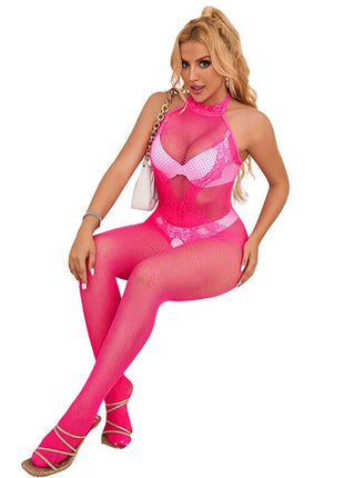 SUBBLIME - 952389 BODYSTOCKING MIT SCHNITTFREIEM NETZ UND SPITZE MIT HOHEM HALS EINE GRÖSSE - Bodystocking