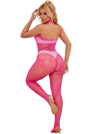 SUBBLIME - 952389 BODYSTOCKING MIT SCHNITTFREIEM NETZ UND SPITZE MIT HOHEM HALS EINE GRÖSSE - Bodystocking