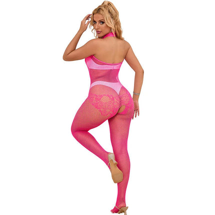 SUBBLIME - 952389 BODYSTOCKING MIT SCHNITTFREIEM NETZ UND SPITZE MIT HOHEM HALS EINE GRÖSSE - Bodystocking