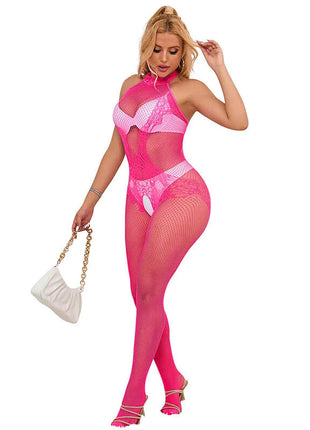 SUBBLIME - 952389 BODYSTOCKING MIT SCHNITTFREIEM NETZ UND SPITZE MIT HOHEM HALS EINE GRÖSSE - Bodystocking