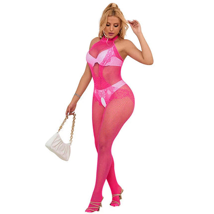 SUBBLIME - 952389 BODYSTOCKING MIT SCHNITTFREIEM NETZ UND SPITZE MIT HOHEM HALS EINE GRÖSSE - Bodystocking