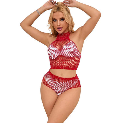 SUBBLIME - 952402 NETZSET MIT ROSA DIAMANTEN EINE GRÖSSE - BH & Slip