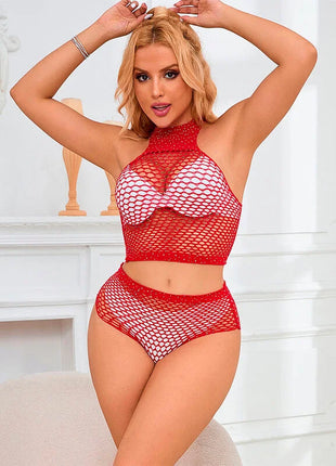 SUBBLIME - 952402 NETZSET MIT ROSA DIAMANTEN EINE GRÖSSE - BH & Slip