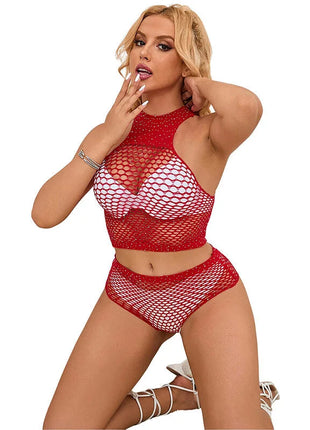 SUBBLIME - 952402 NETZSET MIT ROSA DIAMANTEN EINE GRÖSSE - BH & Slip