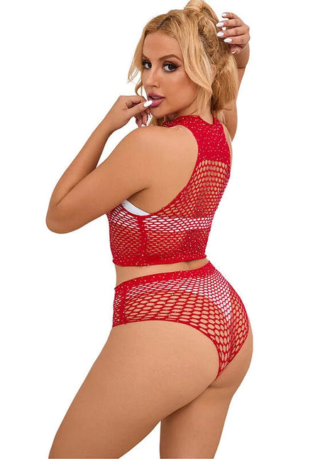 SUBBLIME - 952402 NETZSET MIT ROSA DIAMANTEN EINE GRÖSSE - BH & Slip