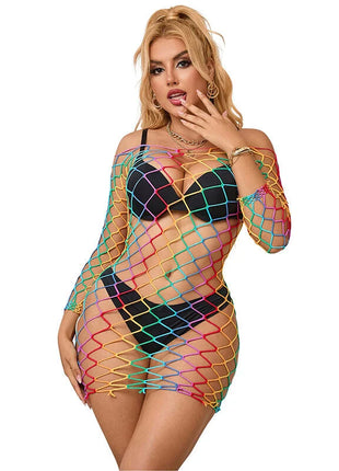 SUBBLIME - 952426 REGENBOGEN-KLEID MIT LANGEN RMELN UND NETZ EINE GRÖSSE