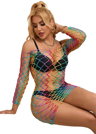 SUBBLIME - 952426 REGENBOGEN-KLEID MIT LANGEN RMELN UND NETZ EINE GRÖSSE
