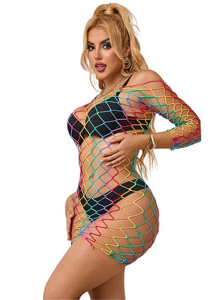 SUBBLIME - 952426 REGENBOGEN-KLEID MIT LANGEN RMELN UND NETZ EINE GRÖSSE