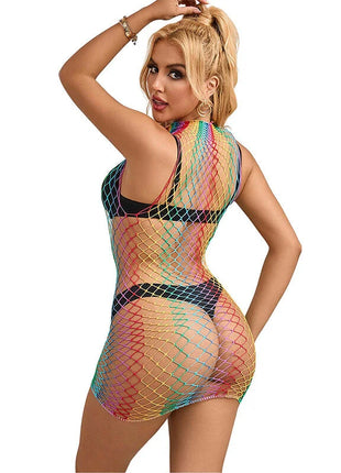 SUBBLIME - 952433 RAINBOW HOHER KRAGEN RMELLOSER NETZ KLEID EINE GRÖSSE