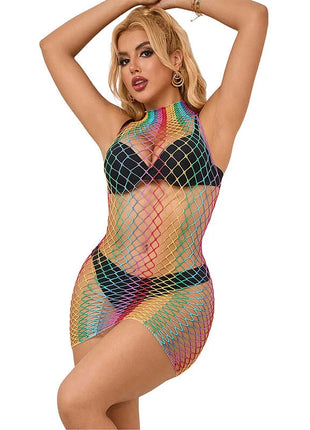 SUBBLIME - 952433 RAINBOW HOHER KRAGEN RMELLOSER NETZ KLEID EINE GRÖSSE