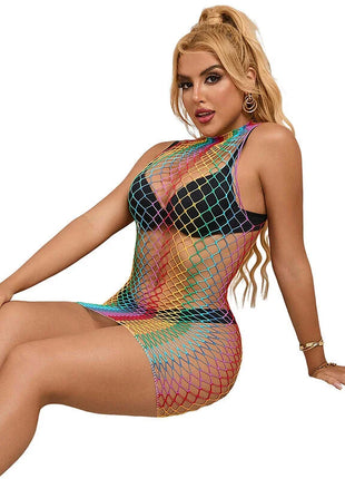 SUBBLIME - 952433 RAINBOW HOHER KRAGEN RMELLOSER NETZ KLEID EINE GRÖSSE