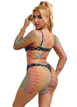 SUBBLIME - 952440 2-TEILIGER NETZ-SATZ LANGARM REGENBOGEN EINE GRÖSSE - BH & Slip