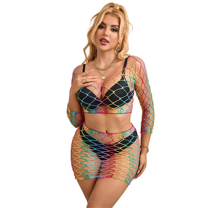 SUBBLIME - 952440 2-TEILIGER NETZ-SATZ LANGARM REGENBOGEN EINE GRÖSSE - BH & Slip
