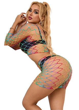 SUBBLIME - 952440 2-TEILIGER NETZ-SATZ LANGARM REGENBOGEN EINE GRÖSSE - BH & Slip