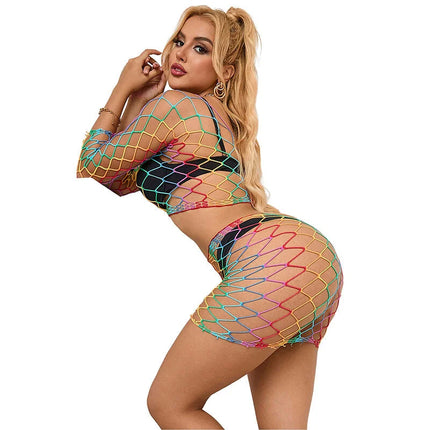 SUBBLIME - 952440 2-TEILIGER NETZ-SATZ LANGARM REGENBOGEN EINE GRÖSSE - BH & Slip