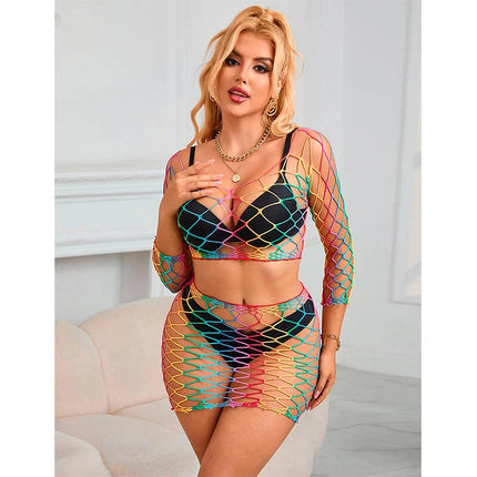 SUBBLIME - 952440 2-TEILIGER NETZ-SATZ LANGARM REGENBOGEN EINE GRÖSSE - BH & Slip