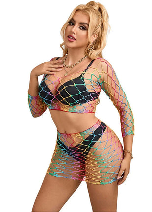 SUBBLIME - 952440 2-TEILIGER NETZ-SATZ LANGARM REGENBOGEN EINE GRÖSSE - BH & Slip