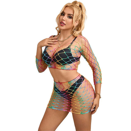SUBBLIME - 952440 2-TEILIGER NETZ-SATZ LANGARM REGENBOGEN EINE GRÖSSE - BH & Slip