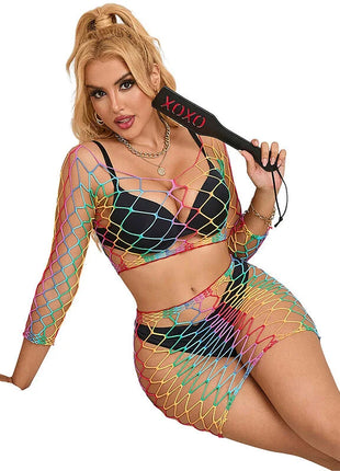 SUBBLIME - 952440 2-TEILIGER NETZ-SATZ LANGARM REGENBOGEN EINE GRÖSSE - BH & Slip