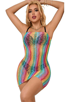 SUBBLIME - 952457 RAINBOW OFF SHOULDER RMELLOSER NETZ KLEID EINE GRÖSSE
